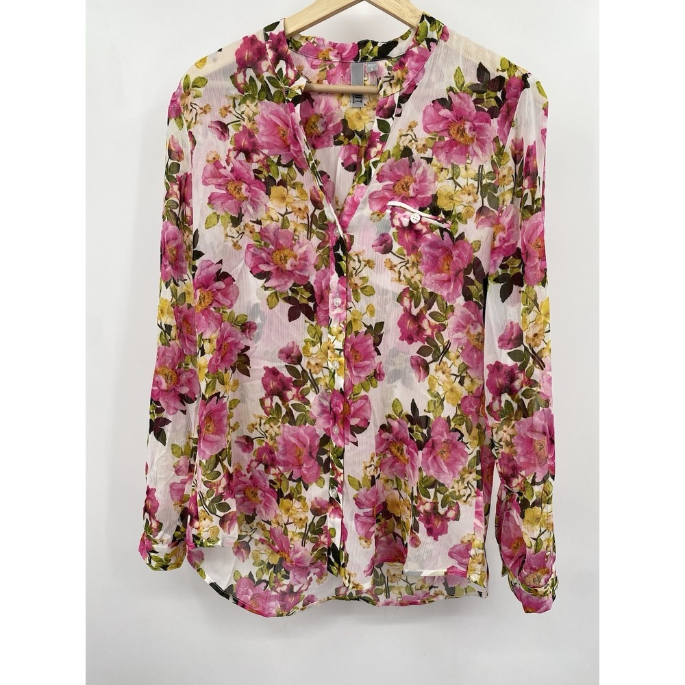 KUT From The Kloth Chiffon Button-Up Shirt Floral Dusty Pink Small NWT - Picture 4 of 14